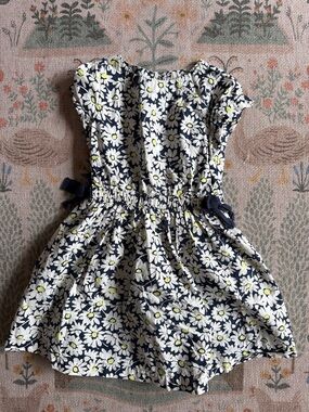 J. Crew Crewcuts Navy Blue / White Floral Daisy Side Tie Dress size 6
